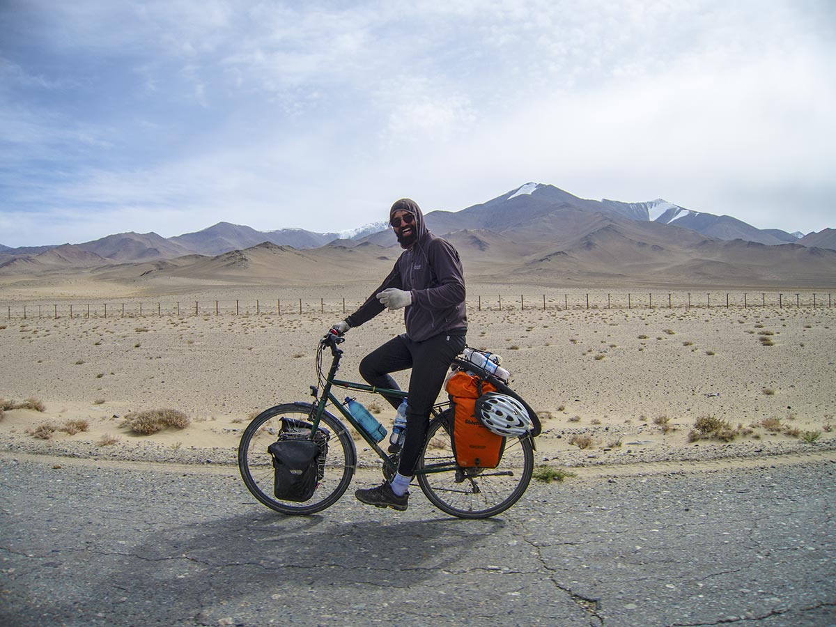 Carl cycling the Pamir Highway